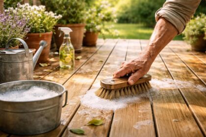 apprenez l'astuce de grand-mère simple et efficace pour nettoyer votre terrasse en bois sans effort, avec des ingrédients naturels et économiques.