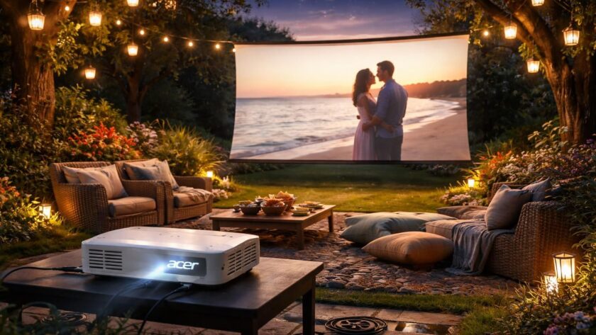 découvrez comment automatiser les prises et l'éclairage pour une scène « cinéma jardin » parfaite avec un vidéoprojecteur acer, alliant confort et technologie pour vos soirées en plein air.