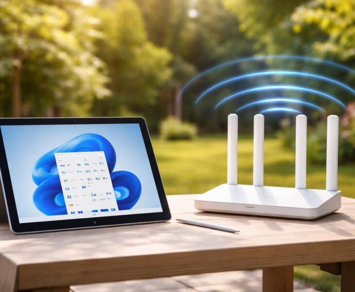 améliorez la stabilité du wi-fi pour votre tablette windows en installant un point d'accès extérieur au fond du terrain, garantissant une connexion fiable même en zone éloignée.