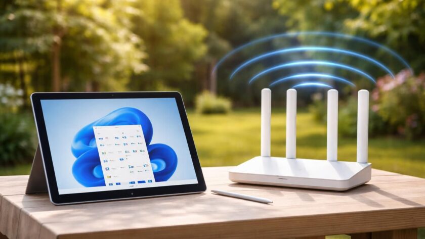 améliorez la stabilité du wi-fi pour votre tablette windows en installant un point d'accès extérieur au fond du terrain, garantissant une connexion fiable même en zone éloignée.