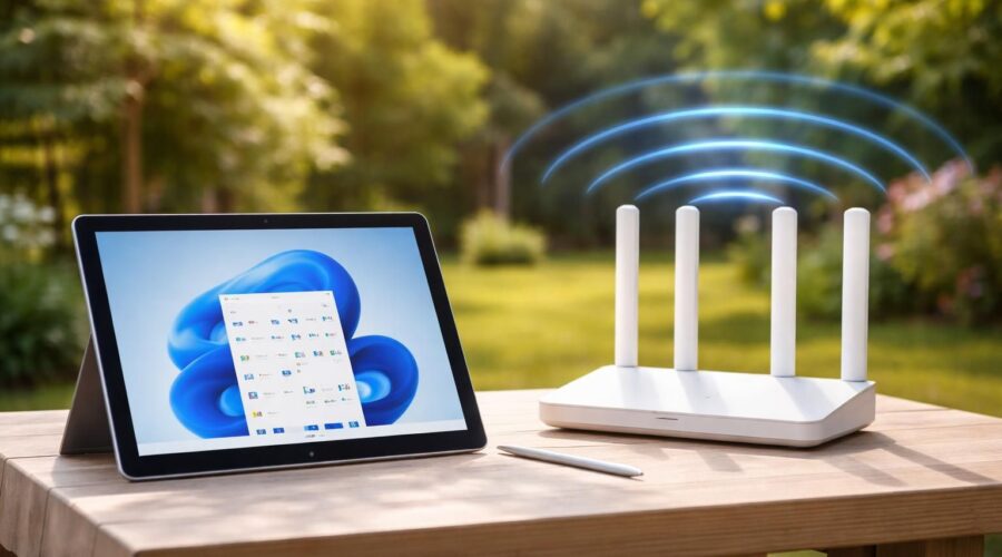 améliorez la stabilité du wi-fi pour votre tablette windows en installant un point d'accès extérieur au fond du terrain, garantissant une connexion fiable même en zone éloignée.