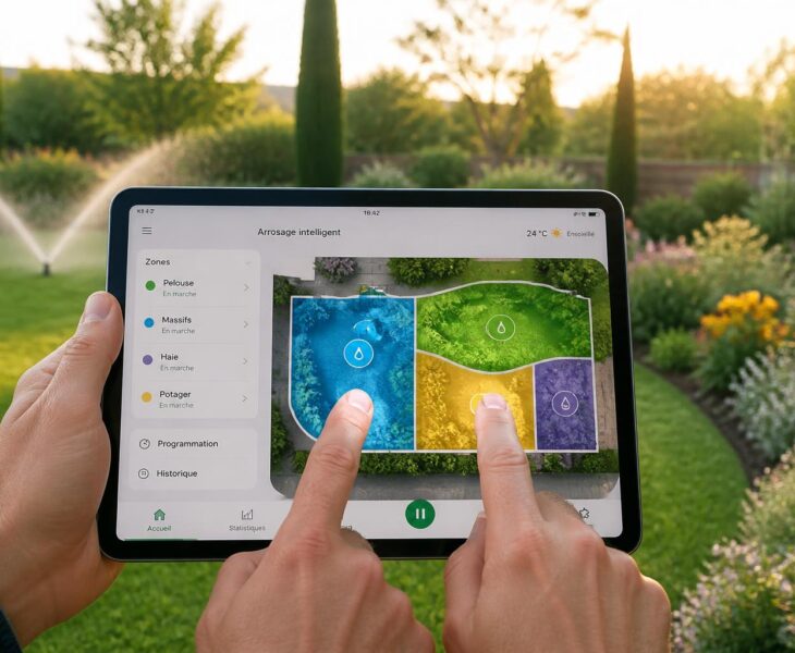 gérez l'arrosage de votre jardin par zones facilement grâce à une tablette tactile, pour une domotique simple et efficace en seulement 2 clics.