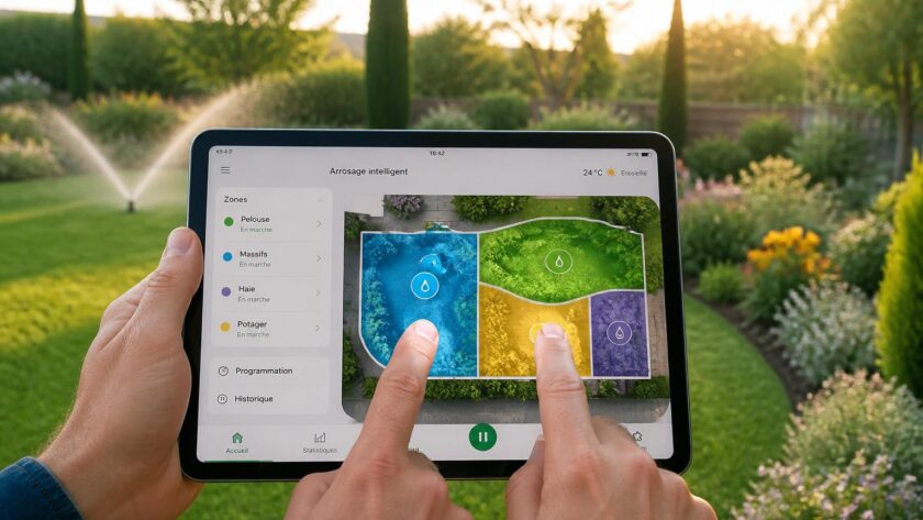 gérez l'arrosage de votre jardin par zones facilement grâce à une tablette tactile, pour une domotique simple et efficace en seulement 2 clics.