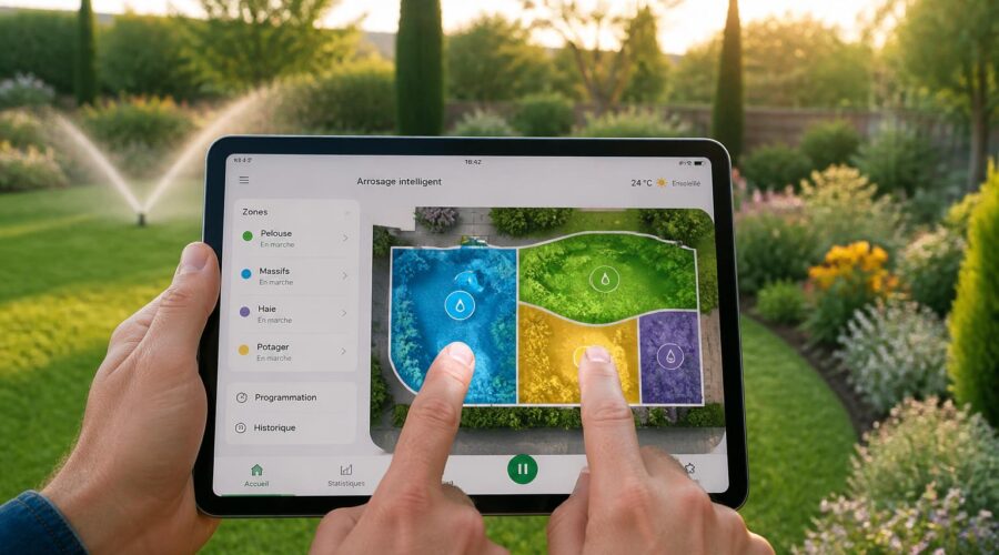 gérez l'arrosage de votre jardin par zones facilement grâce à une tablette tactile, pour une domotique simple et efficace en seulement 2 clics.