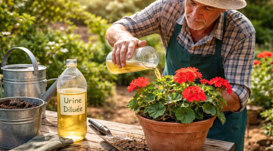 apprenez à utiliser de l'urine comme engrais naturel pour vos géraniums afin de favoriser une croissance saine et vigoureuse de vos plantes.