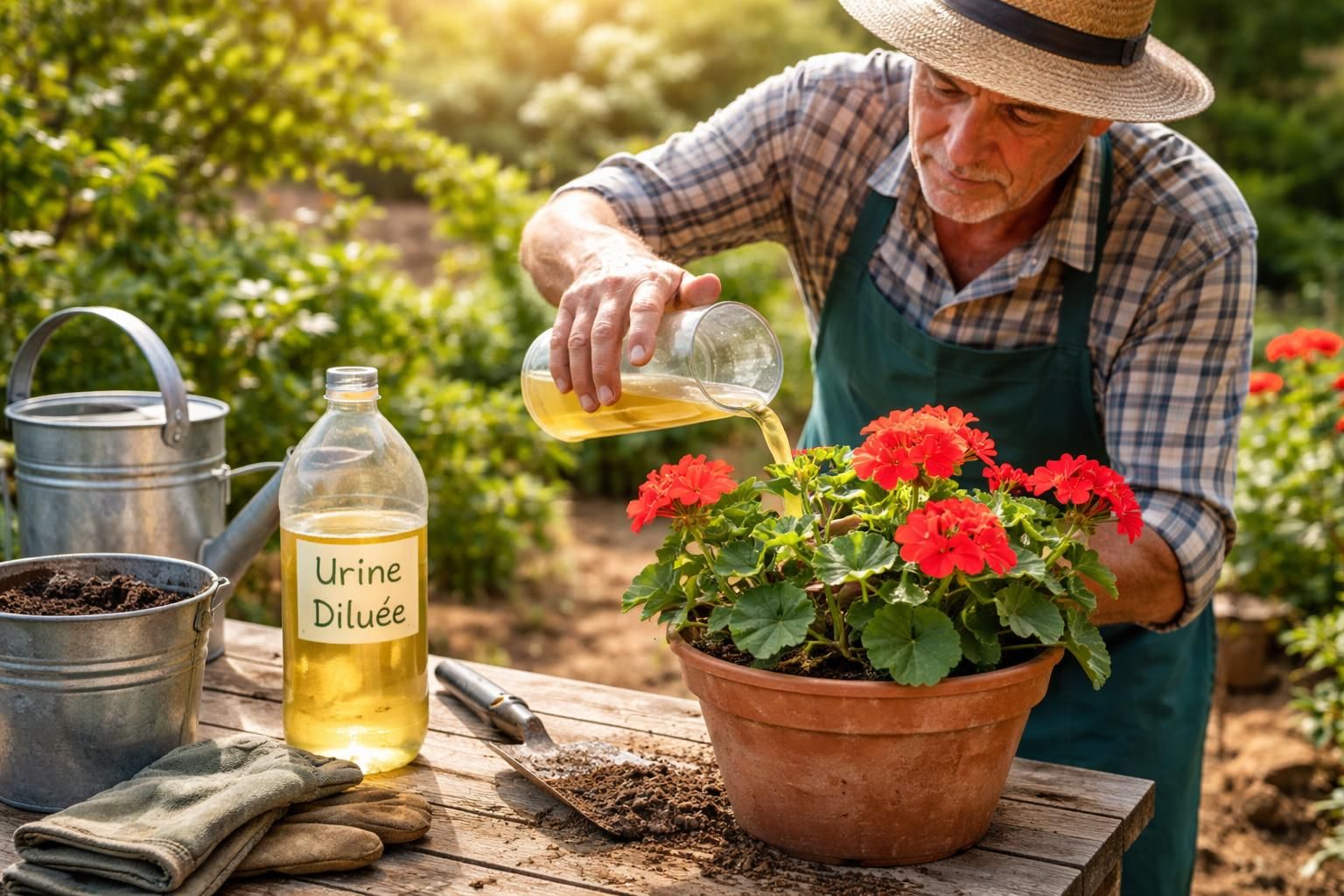 apprenez à utiliser de l'urine comme engrais naturel pour vos géraniums afin de favoriser une croissance saine et vigoureuse de vos plantes.