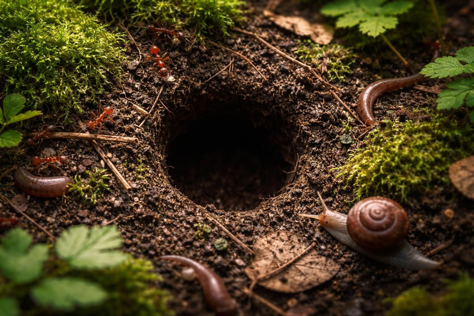 découvrez comment un petit trou rond dans la terre révèle les signes d’un écosystème vivant et dynamique en pleine action.