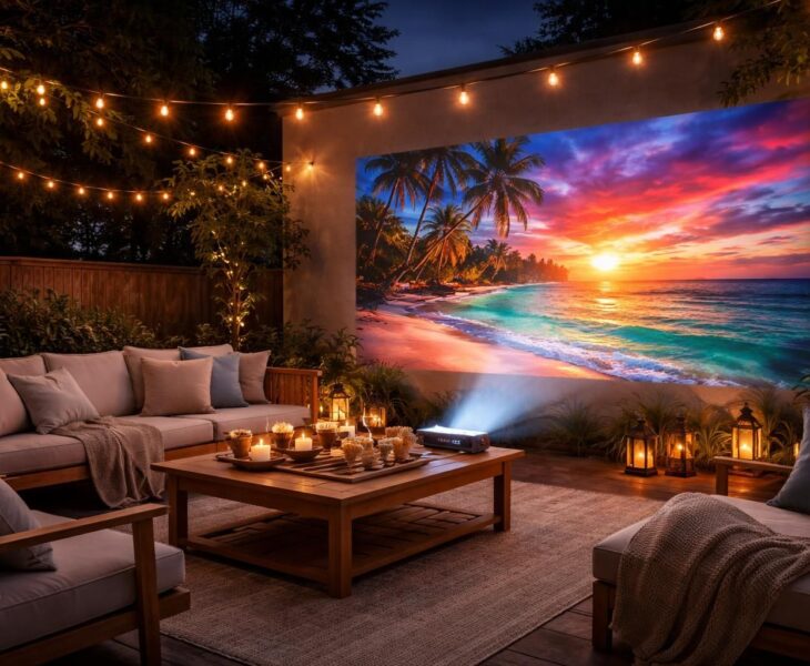 découvrez comment sublimer votre terrasse éclairée en optimisant les noirs et les couleurs grâce à un vidéoprojecteur epson pour des projections exceptionnelles en extérieur.