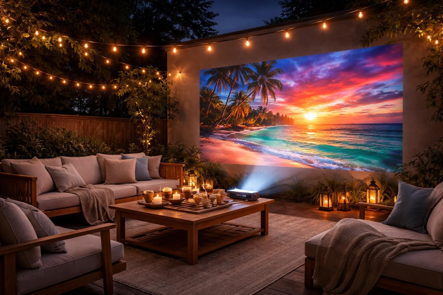 découvrez comment sublimer votre terrasse éclairée en optimisant les noirs et les couleurs grâce à un vidéoprojecteur epson pour des projections exceptionnelles en extérieur.