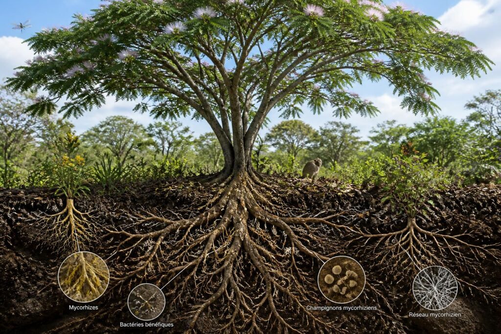 découvrez l'importance des racines de l'albizia dans le maintien de la santé des sols, la biodiversité et l'équilibre de l'écosystème naturel.