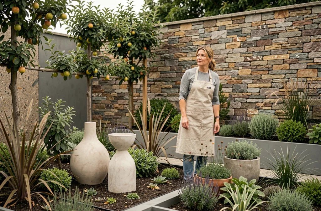 Designer paysagiste de L'Art et la Matière composant un jardin artistique près de Fontaine-le-Comte